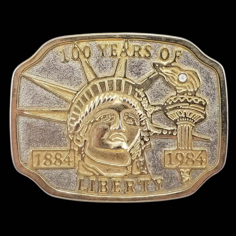 Vintage 1984 Statue of Liberty Belt Buckle‎ 100 Years 1884-1984 Gold Silver
